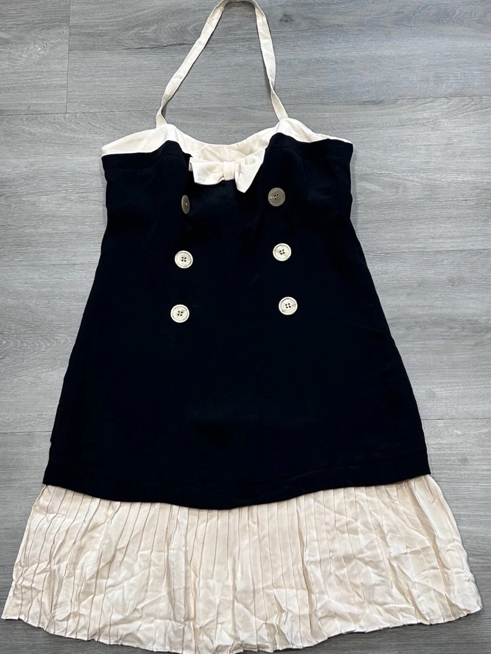 Vintage Betsey Johnson Black Label 100% Silk Halter Dress Pleated Sailor PinUp 6 - Picture 6 of 13
